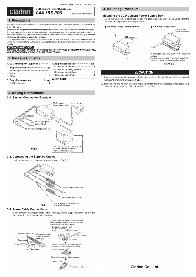 Page 1 de la notice Manuel utilisateur Clarion CAA-185-200