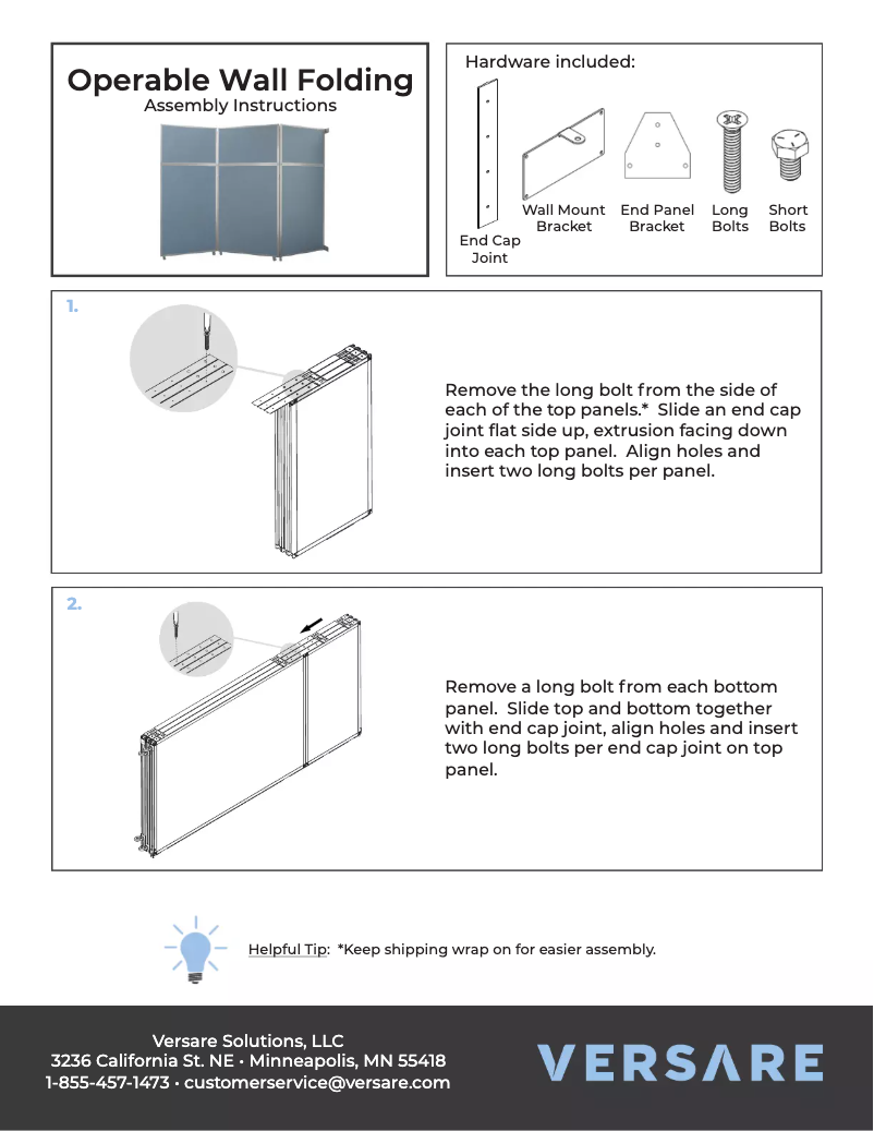 Page 1 de la notice Manuel utilisateur Versare Operable Wall 1070207-2