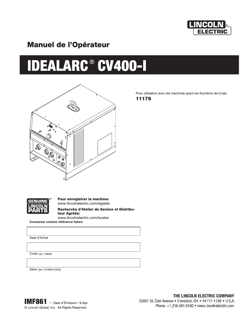 Image de la première page du manuel de l'appareil Idealarc CV400-I