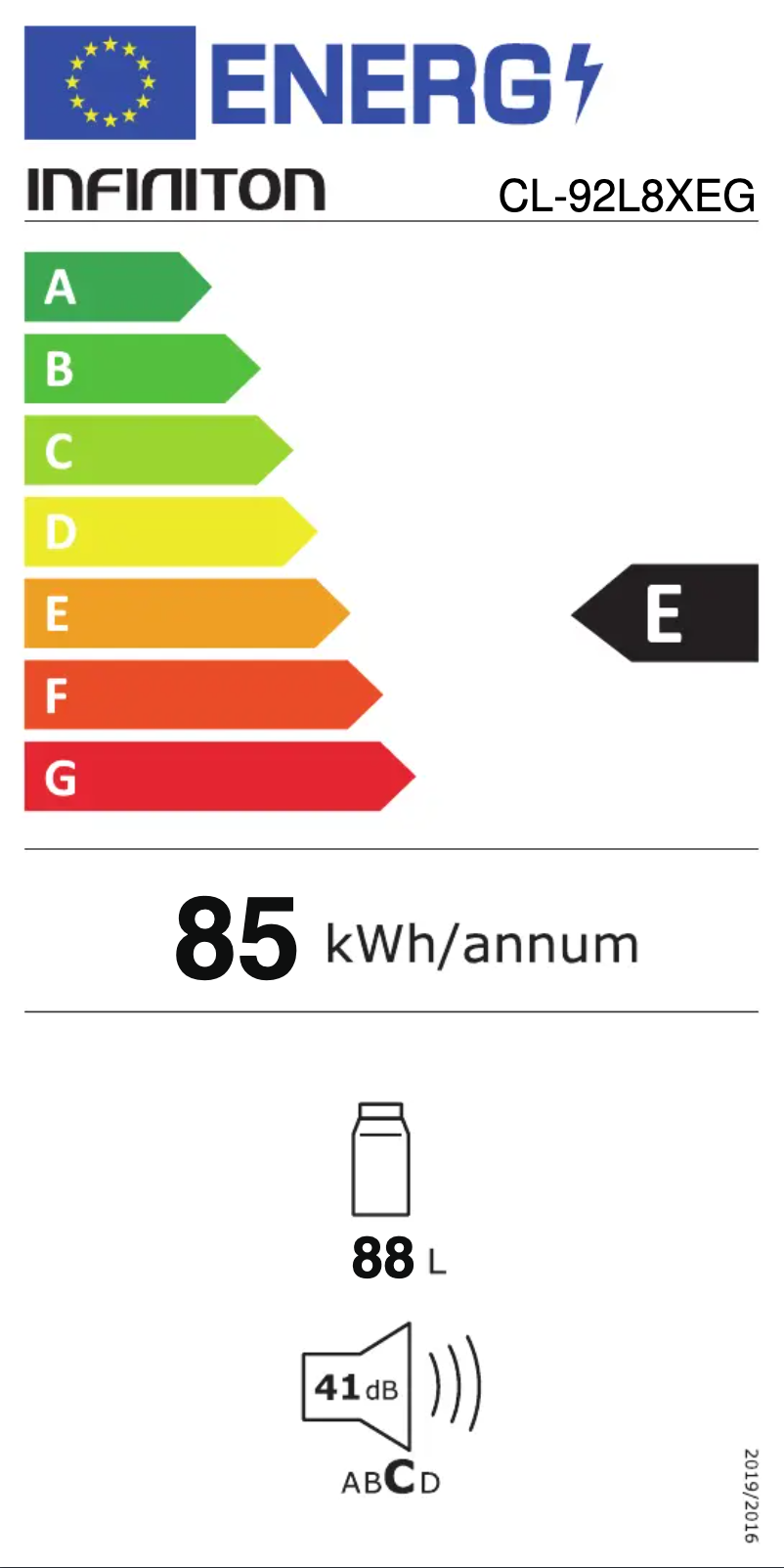 Page 1 de la notice Label énergétique Infiniton CL-92L8XEG