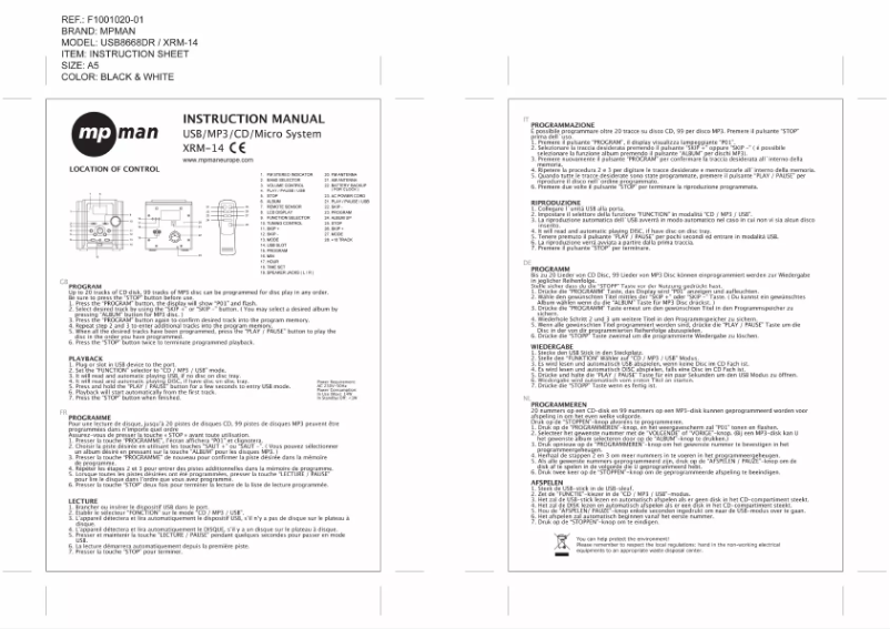 Image de la première page du manuel de l'appareil XRM14