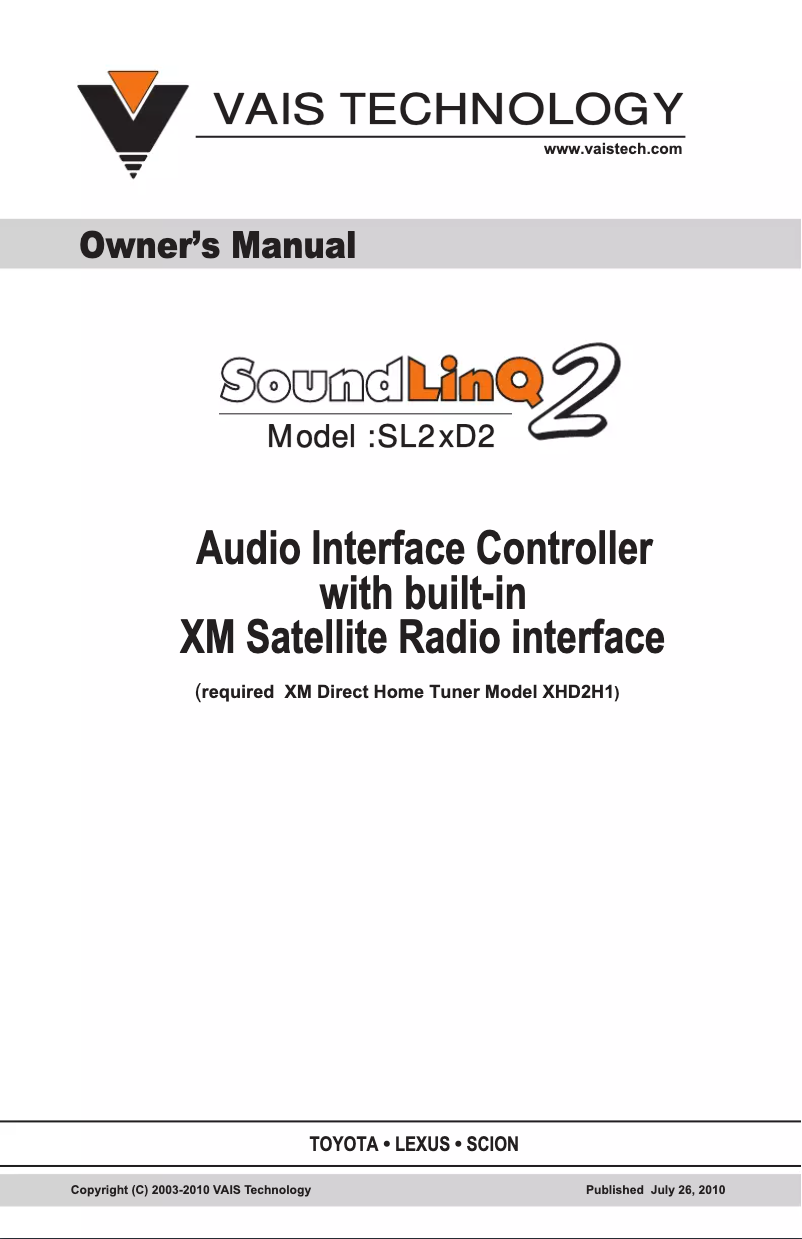 Page 1 de la notice Manuel utilisateur VAIS SoundLinQ2 SL2XD2