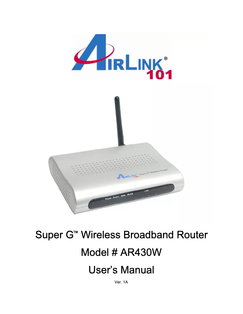 Page n°1 - Manuel utilisateur AirLink101 Super G AR430W