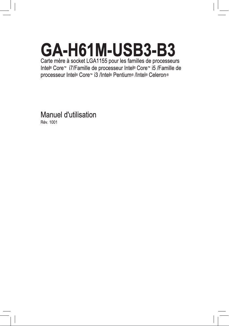 Page 1 de la notice Manuel utilisateur Gigabyte GA-H61M-USB3-B3