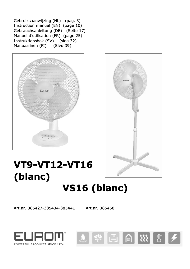 Page n°1 - Manuel utilisateur Eurom VT12
