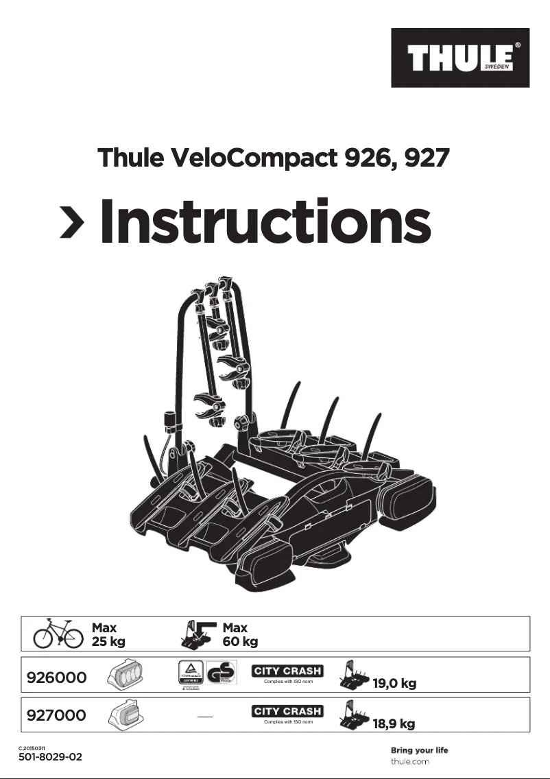 Page 1 de la notice Manuel utilisateur Thule VeloCompact 926 (2018)