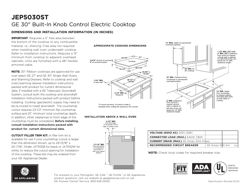 Page n°1 - Fiche technique GE JEP5030STSS