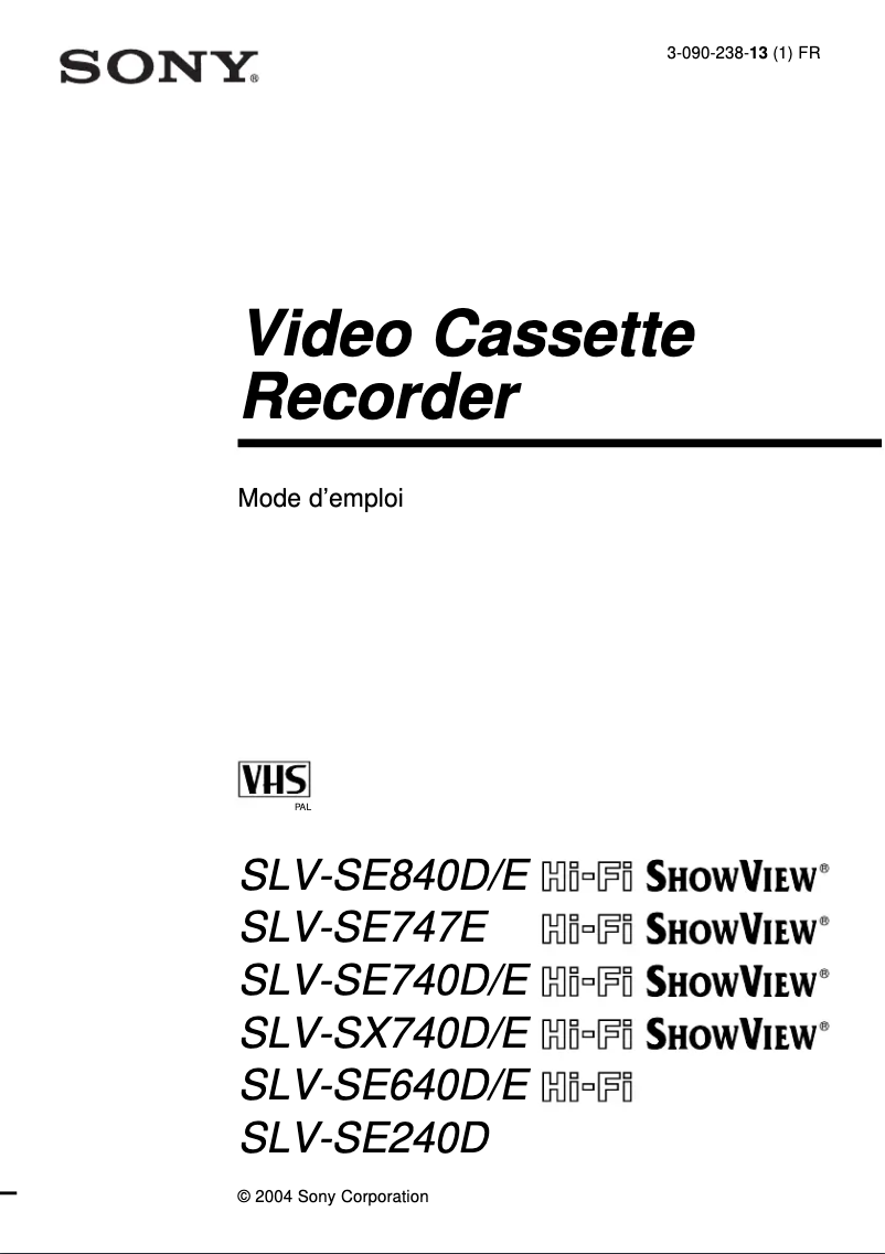 Page 1 de la notice Manuel utilisateur Sony SLV-SE740E