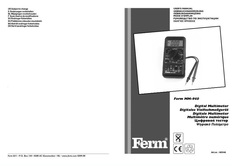 Page n°1 - Manuel utilisateur Ferm MM-940