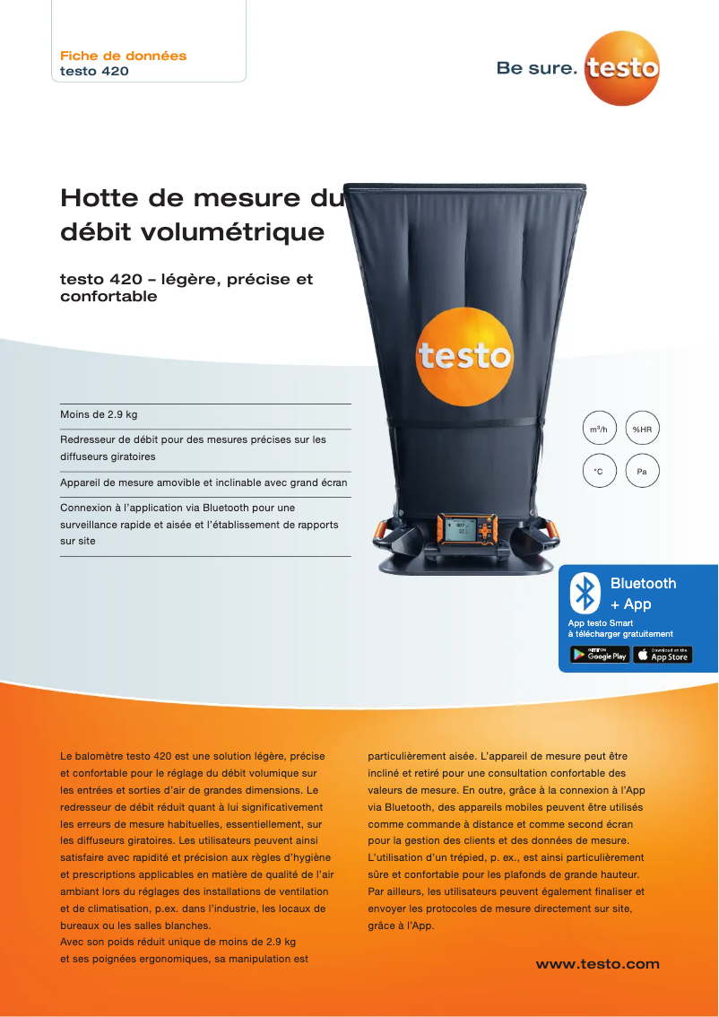 Page 1 de la notice Fiche technique Testo 420