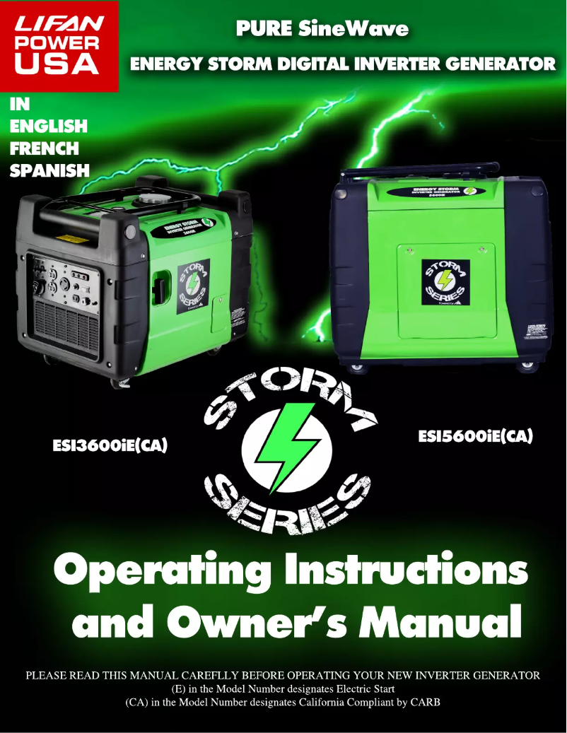 Page n°1 - Manuel utilisateur Lifan Energy Storm 3600iE