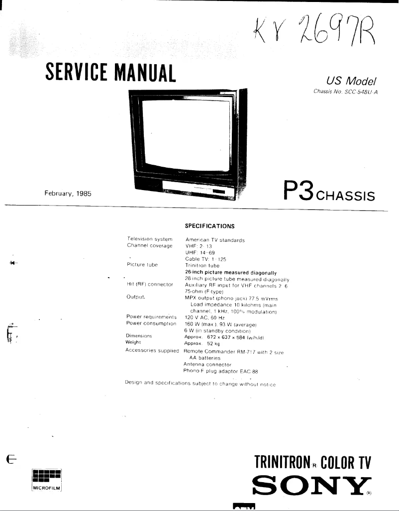 Page 1 de la notice Manuel utilisateur Sony KV-2697R