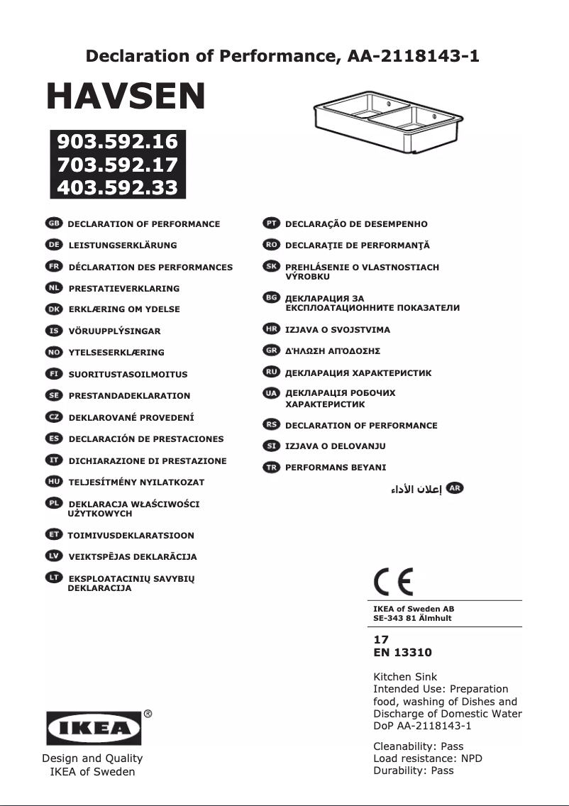 Page 1 de la notice Mode d'emploi Ikea HAVSEN