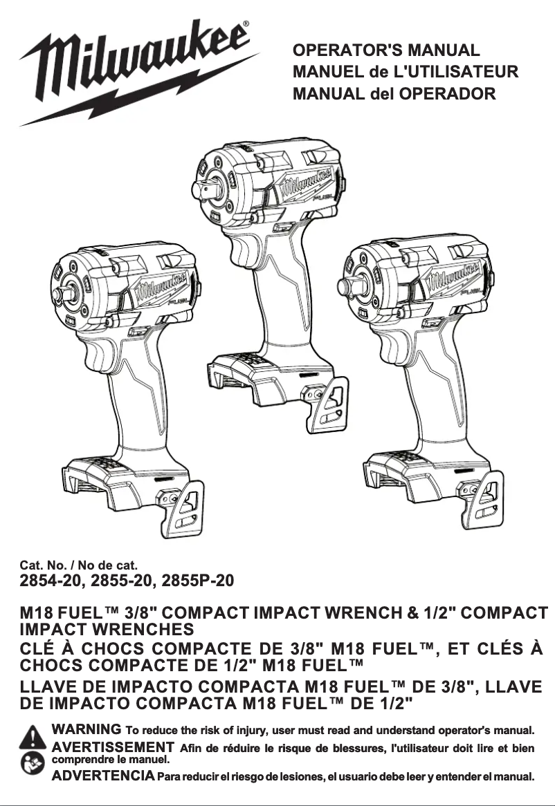 Page 1 de la notice Manuel utilisateur Milwaukee M18 Fuel 2855-22