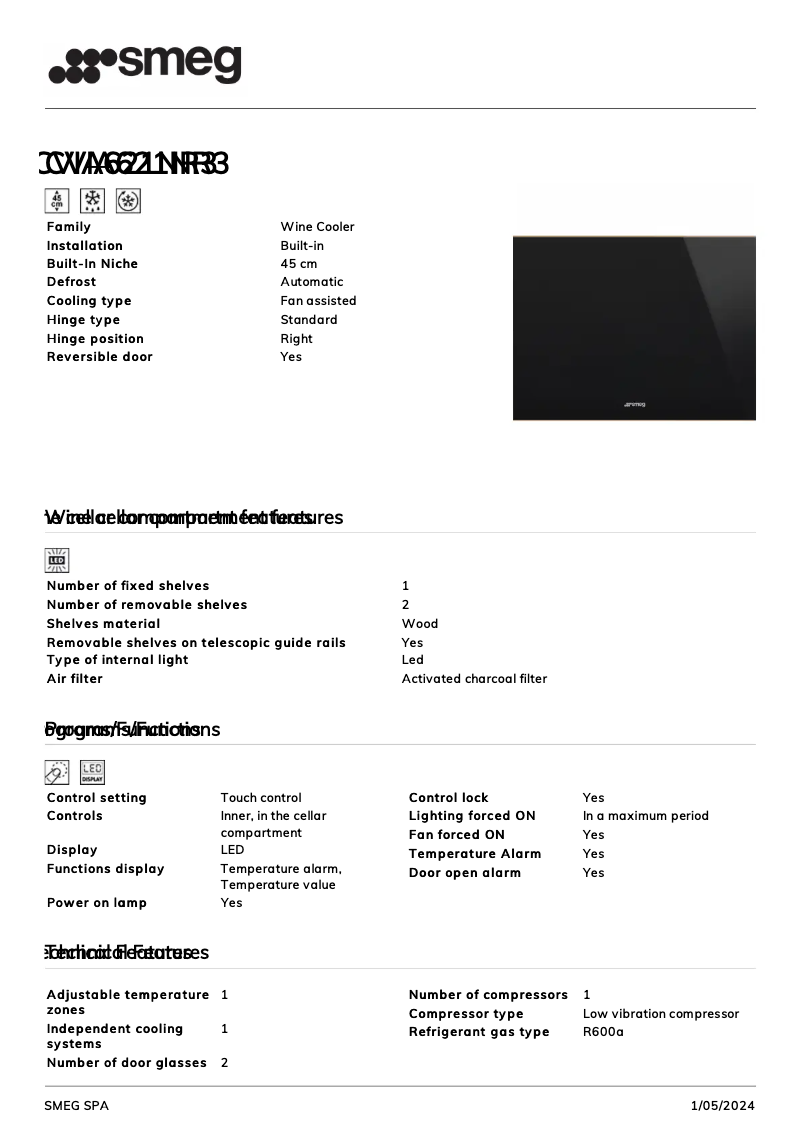 Page n°1 - Fiche technique Smeg CVIA621NR3