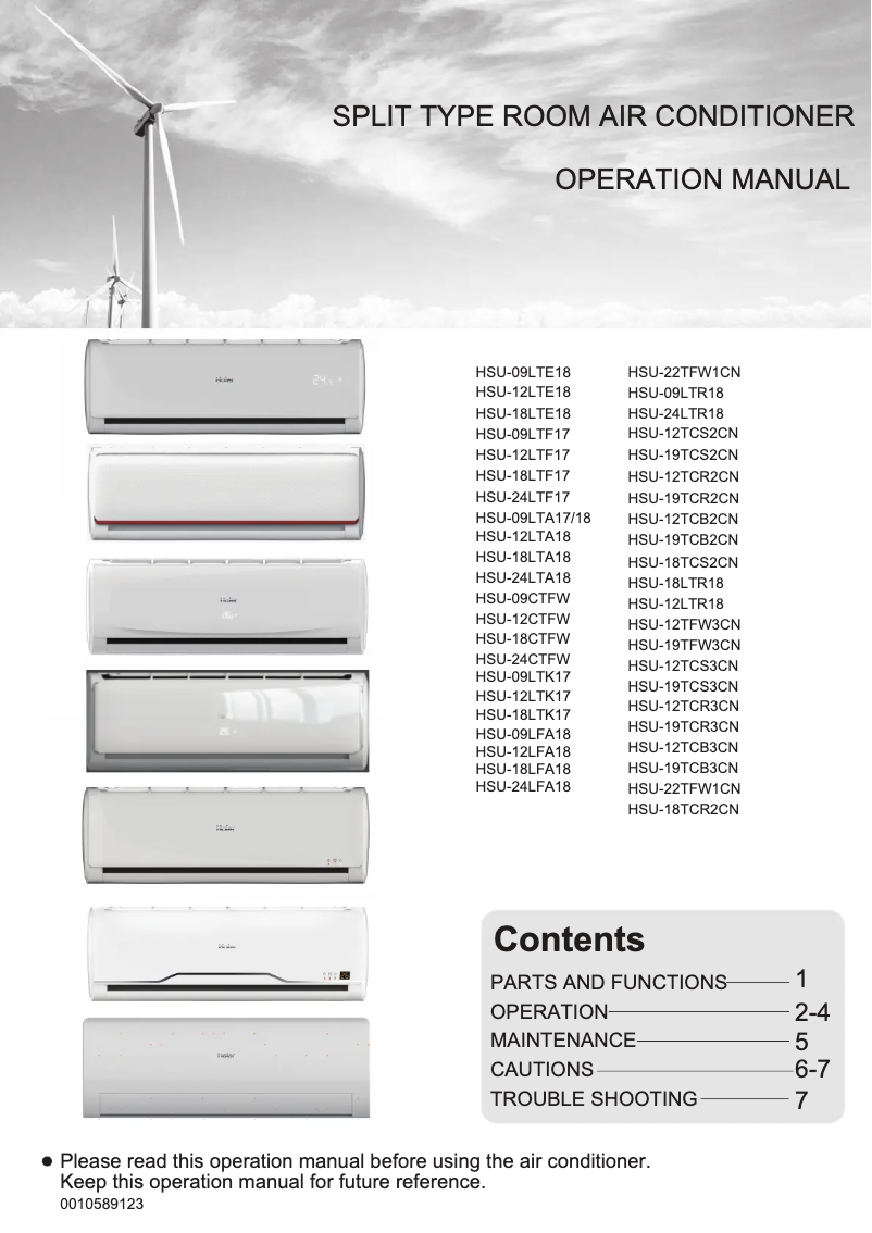 Page 1 de la notice Manuel utilisateur Haier HSU-24LTA18