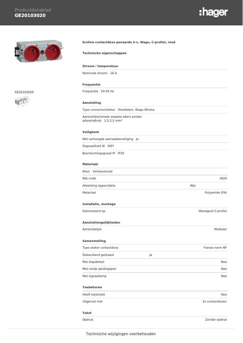 Page n°1 - Manuel utilisateur Hager GE20103020