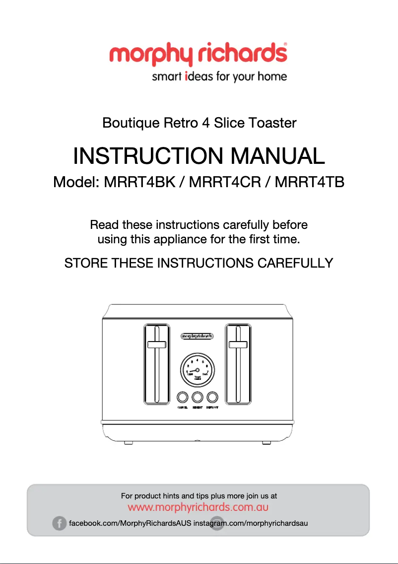Page 1 de la notice Manuel utilisateur Morphy Richards MRRT4BK