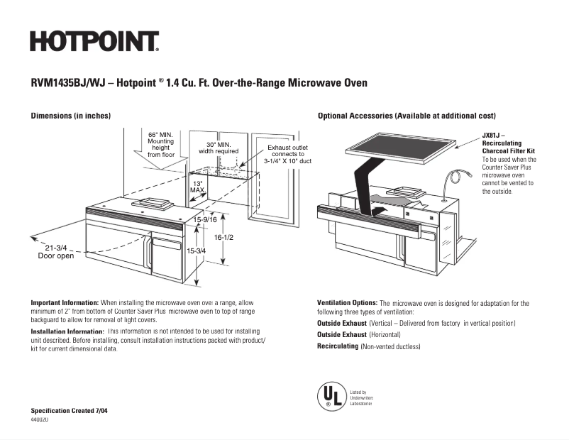 Page 1 de la notice Fiche technique Hotpoint RVM1435WJ