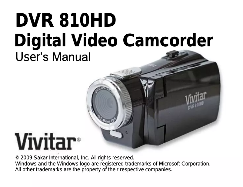 Image de la première page du manuel de l'appareil DVR 810HD