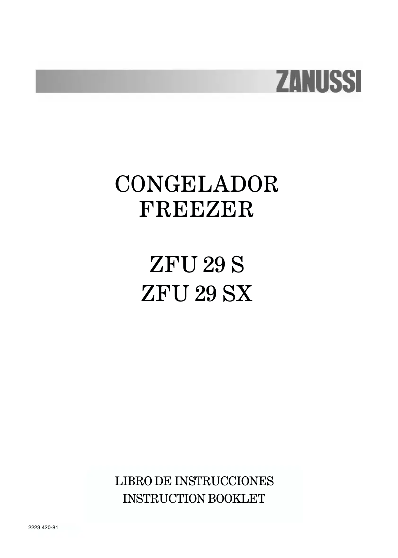 Page 1 de la notice Manuel utilisateur Zanussi ZFU 29 SX