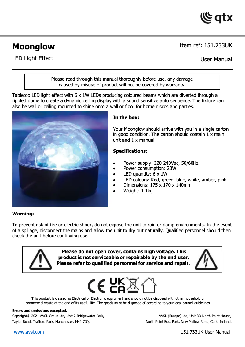 Page n°1 - Manuel utilisateur Qtx Moonglow
