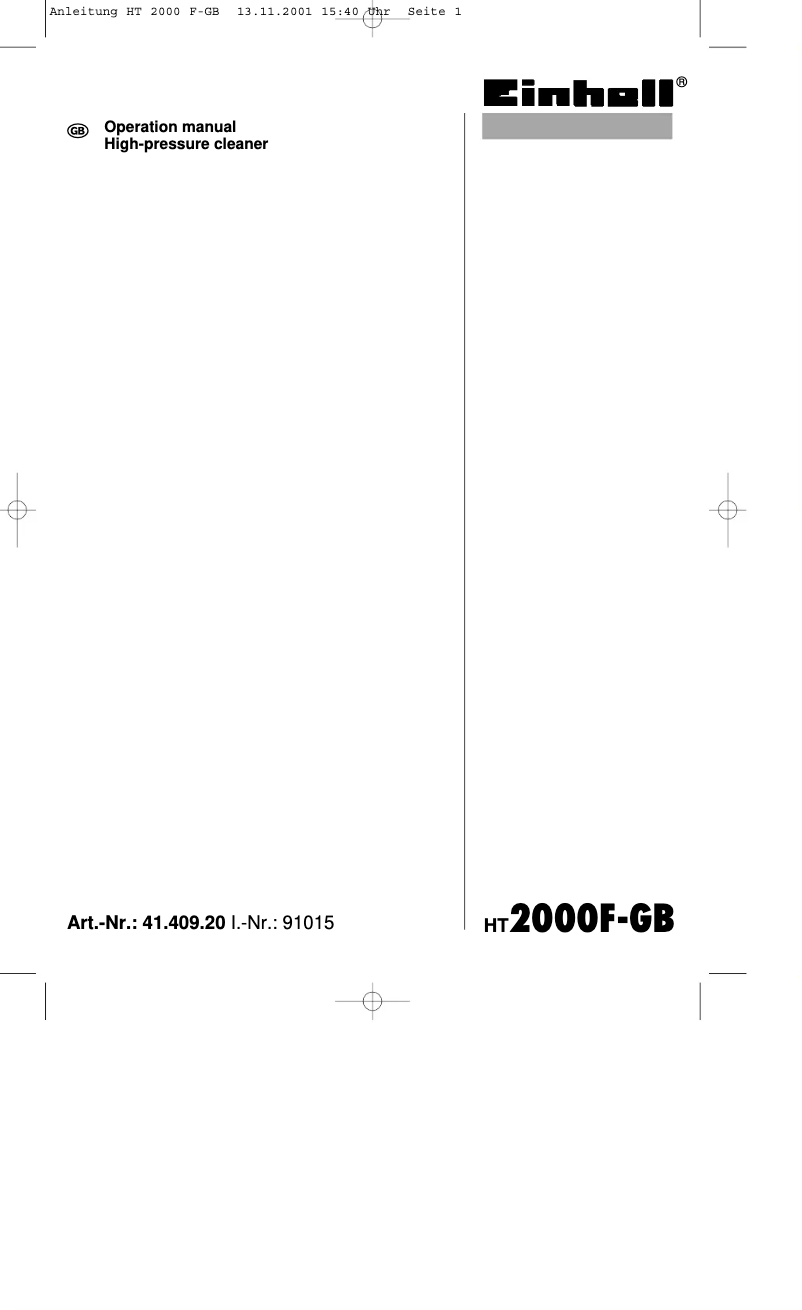 Page 1 de la notice Manuel utilisateur Einhell HT 2000F-GB