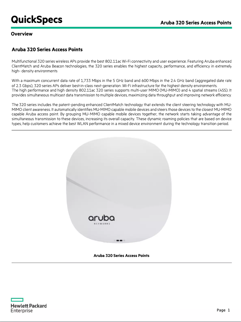 Page n°1 - Manuel utilisateur Aruba IAP-325