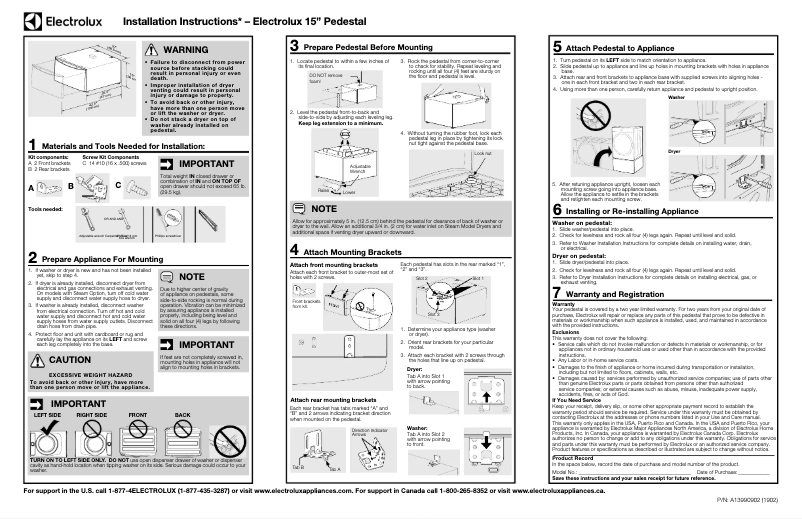Page 1 de la notice Guide d'installation Electrolux EPWD257UTT