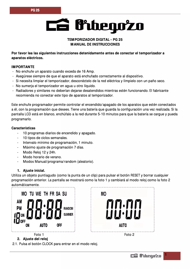 Image de la première page du manuel de l'appareil PG 25