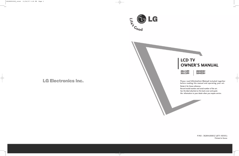 Page 1 de la notice Manuel utilisateur LG 26LC2RH