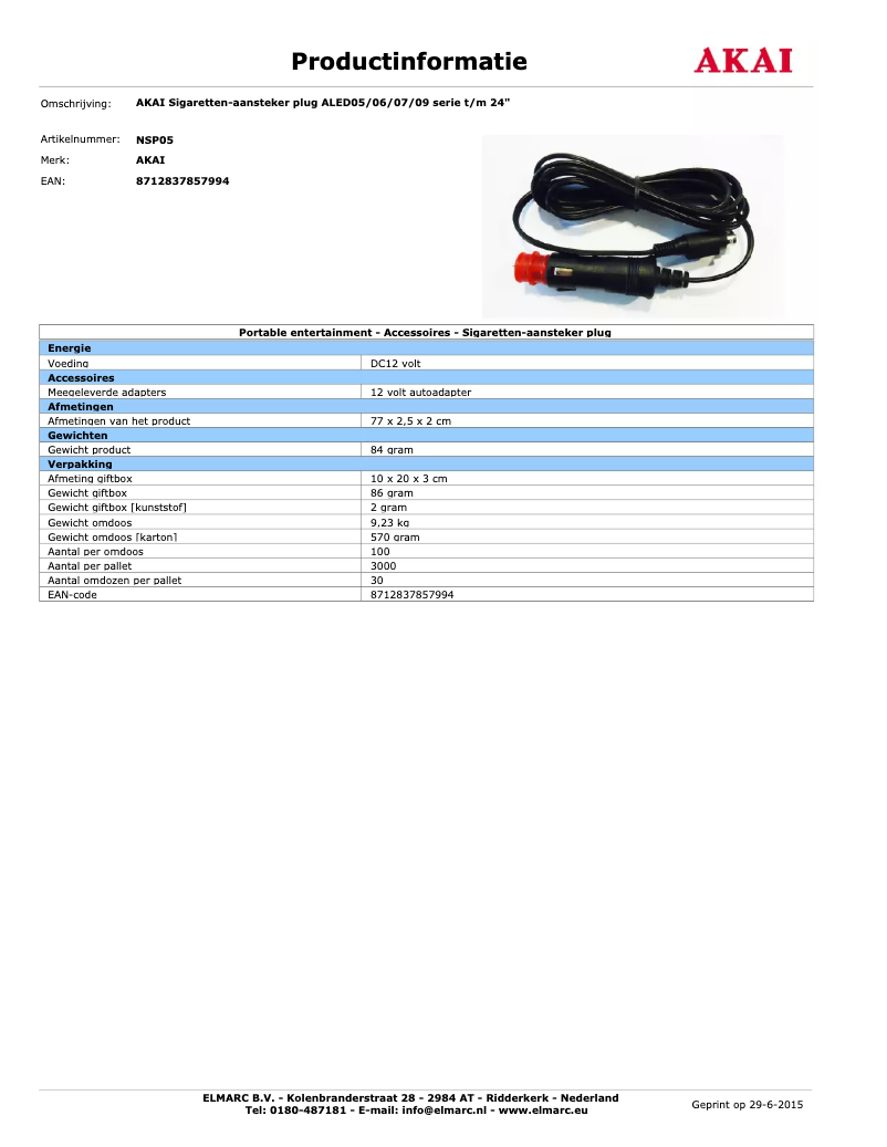 Page 1 de la notice Manuel utilisateur AKAI NSP05