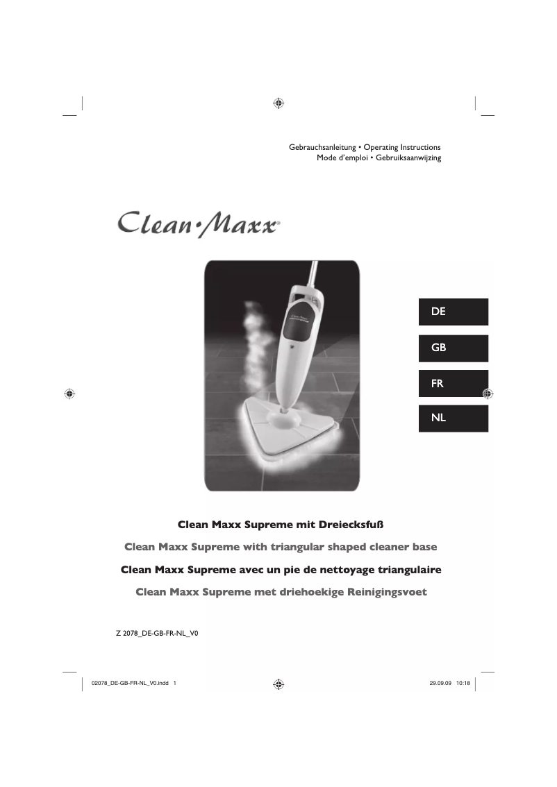 Page 1 de la notice Manuel utilisateur Cleanmaxx Supreme Z 2078