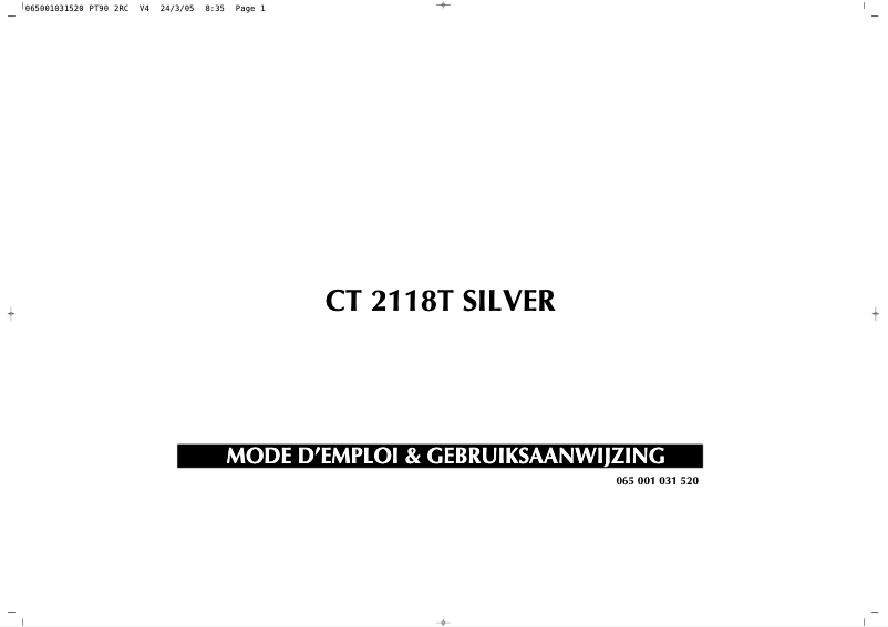 Page 1 de la notice Manuel utilisateur Finlux CT2118T Silver