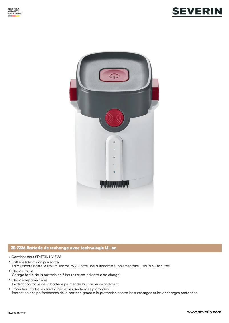 Page 1 de la notice Manuel utilisateur Severin ZB 7226