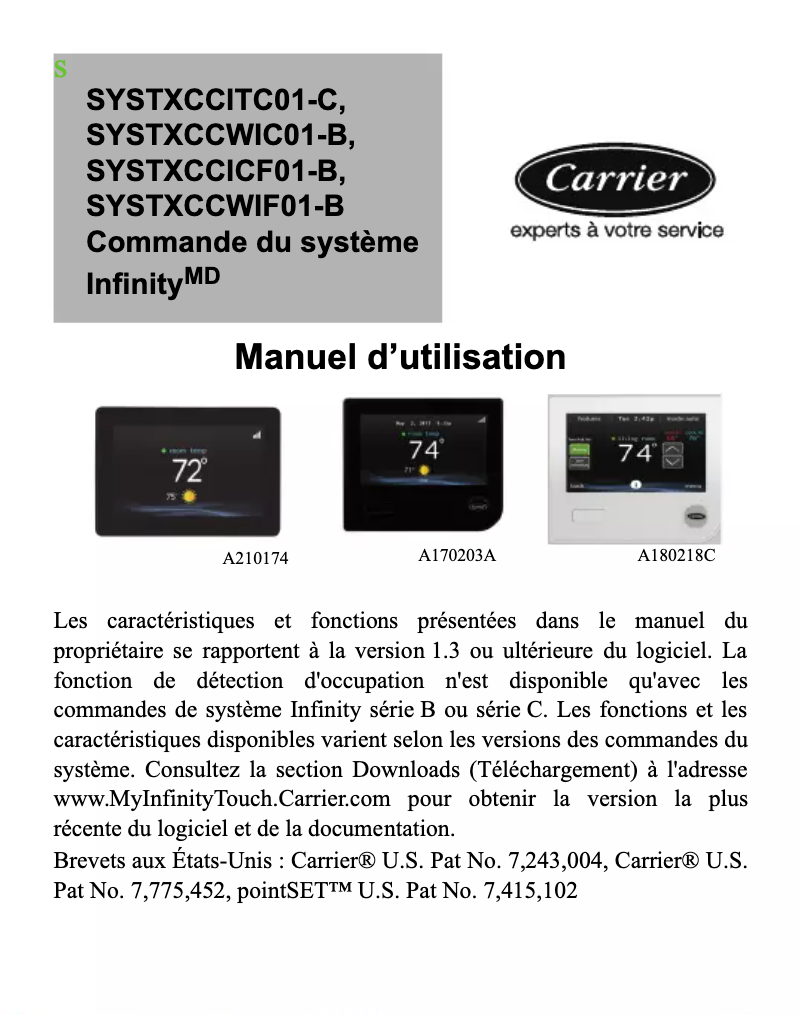 Image de la première page du manuel de l'appareil Infinity SYSTXCCWIF01-B