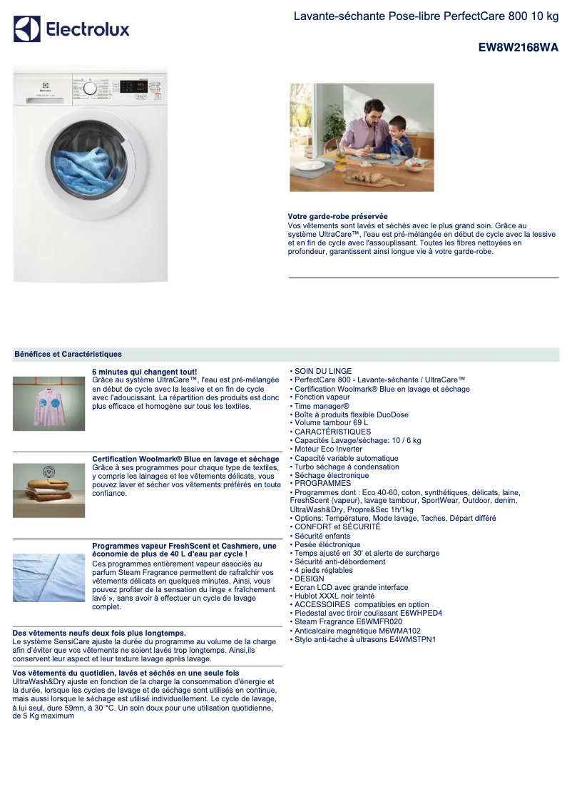 Page n°1 - Fiche technique Electrolux EW8W2168WA