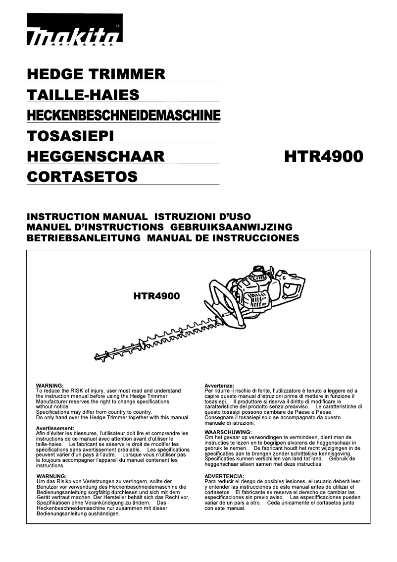 Page n°1 - Manuel utilisateur Makita HTR4900