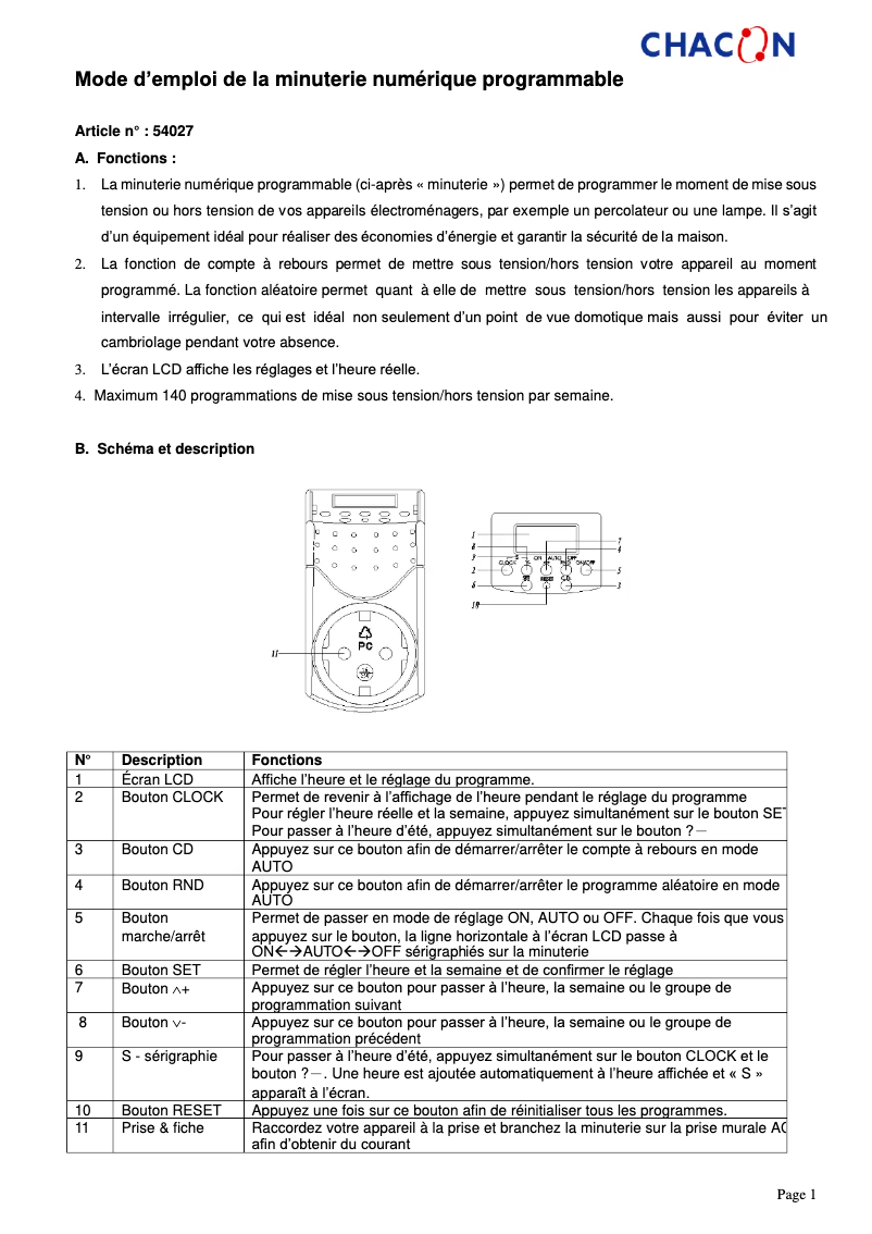 Image de la première page du manuel de l'appareil 54027