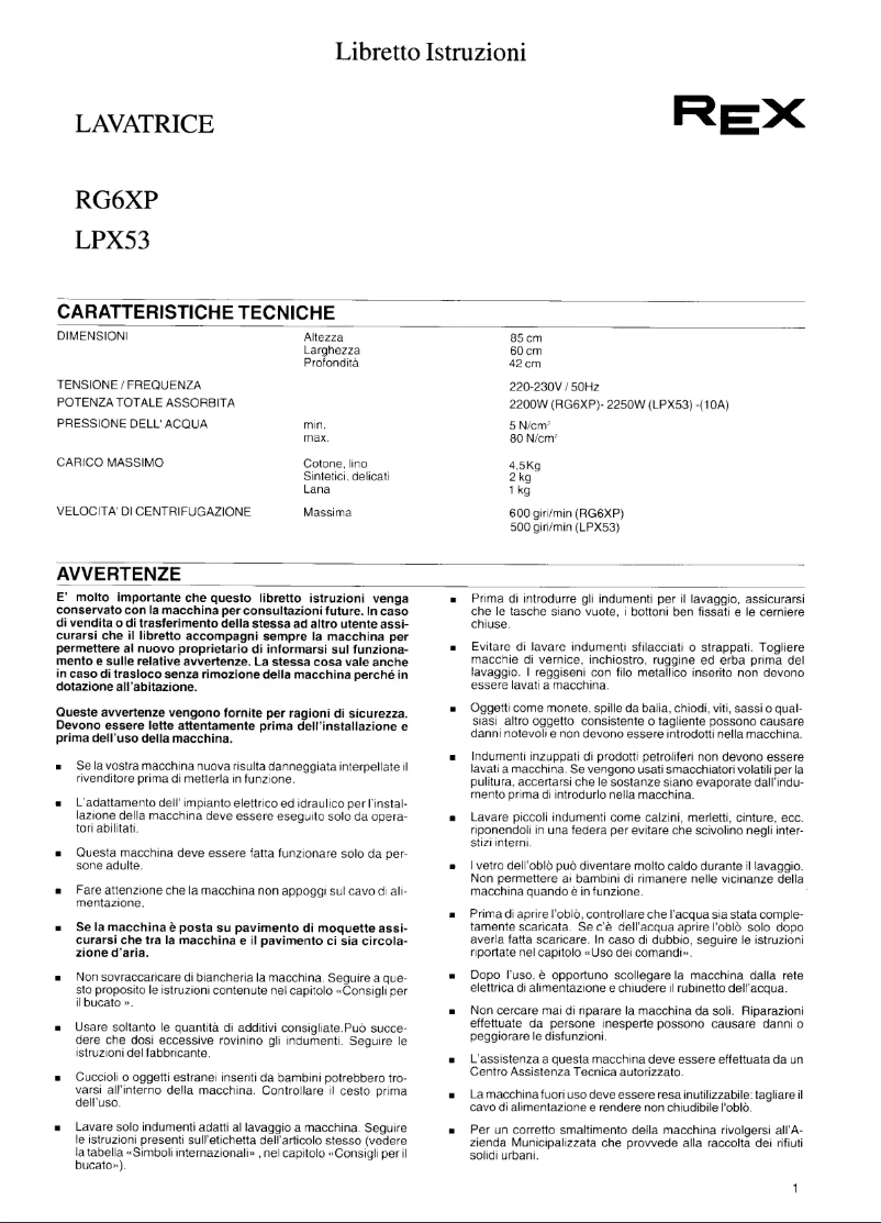 Page n°1 - Manuel utilisateur Rex LPX53