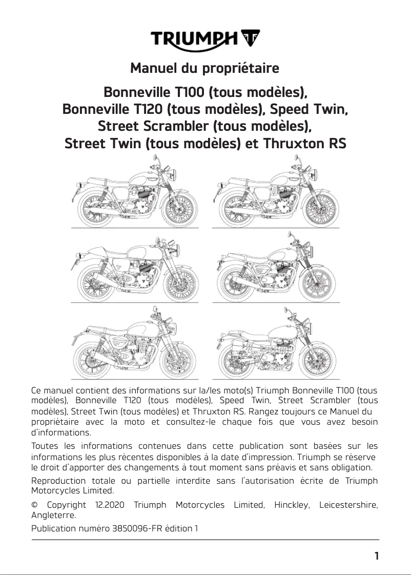 Page 1 de la notice Manuel utilisateur Triumph Street Scrambler Sandstorm (2021)