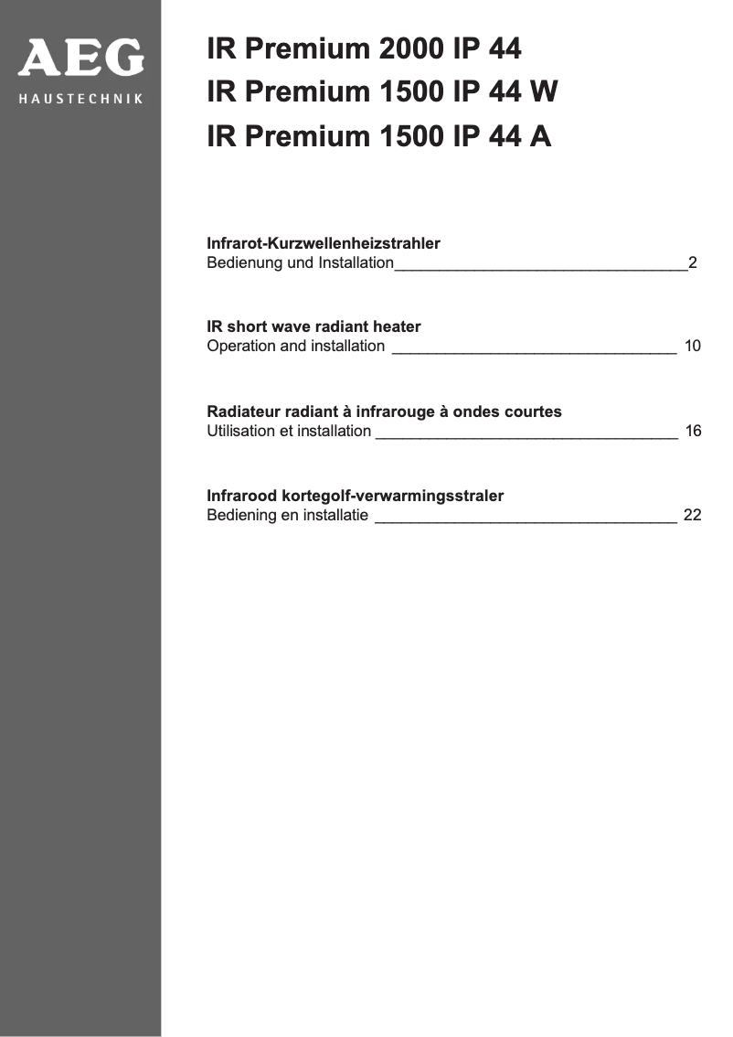 Imagen de la primera página del manual del dispositivo IR Premium 1500 IP 44A