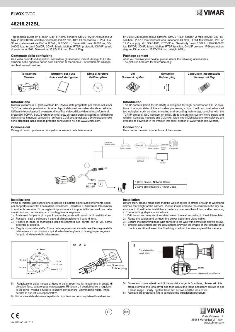 Page 1 de la notice Instructions / montage Vimar ELVOX 46216.212BL