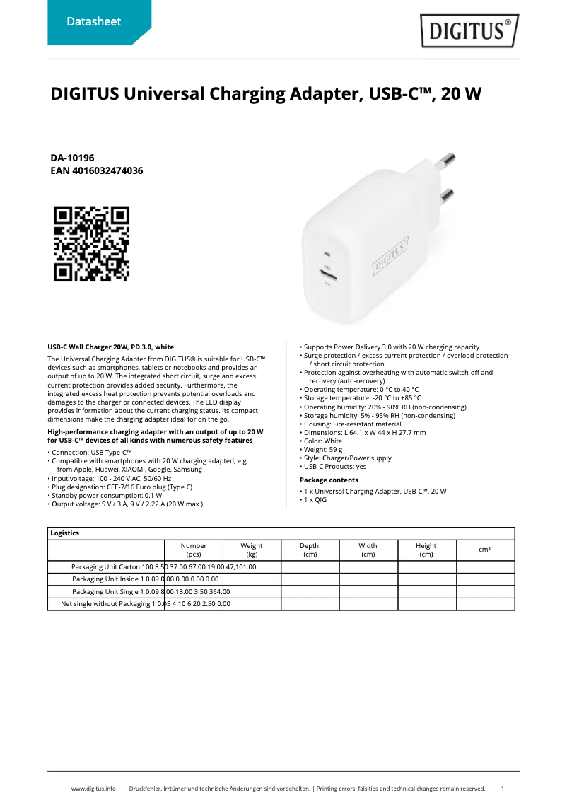 Página 1 del manual Ficha técnica Digitus DA-10196