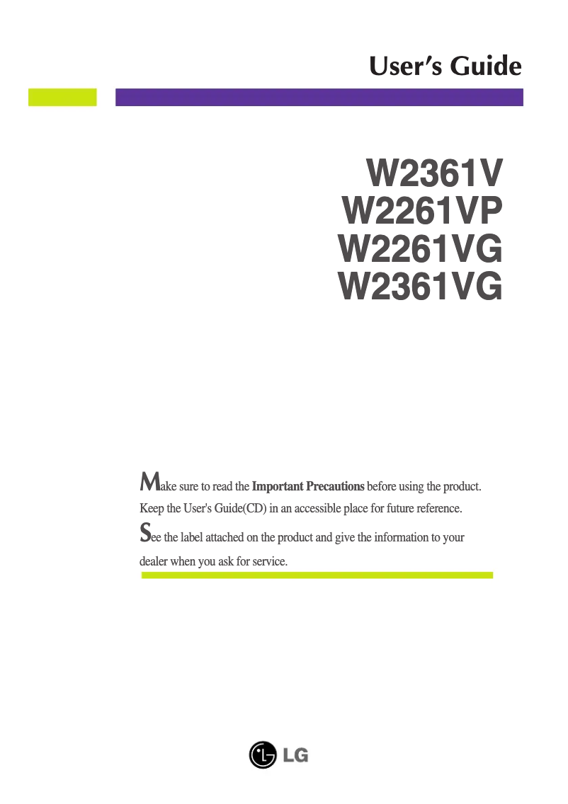 Image de la première page du manuel de l'appareil W2261VG