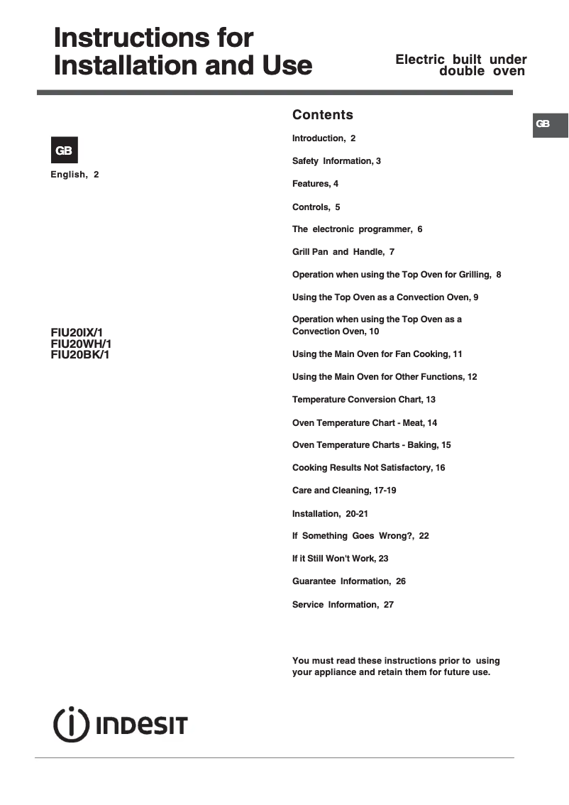 Image de la première page du manuel de l'appareil FIU20IX