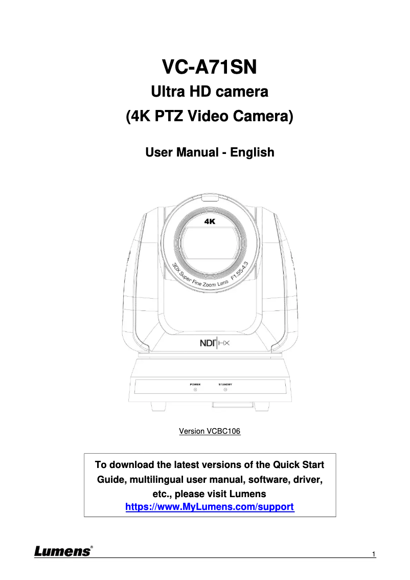 Página 1 del manual Manual de usuario Lumens VC-A71SN