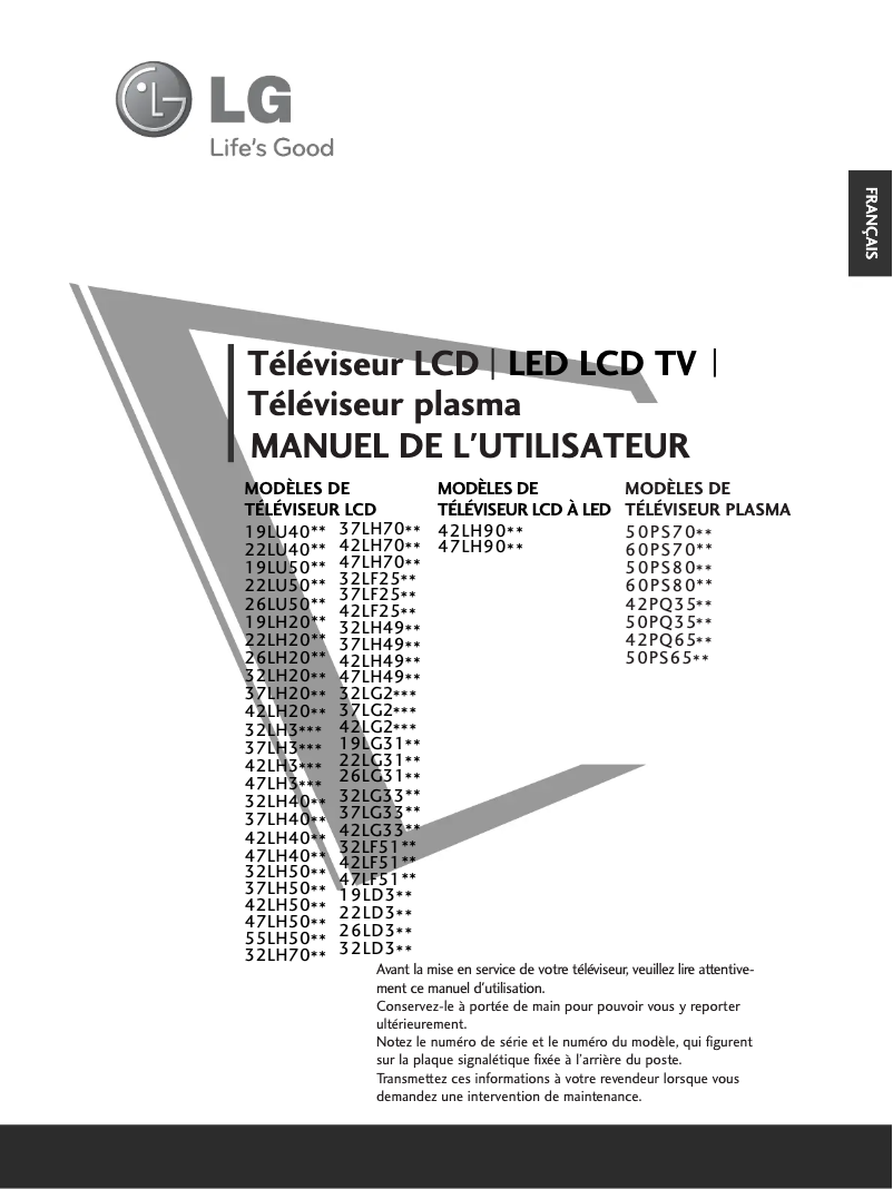 Image de la première page du manuel de l'appareil 19LG3100