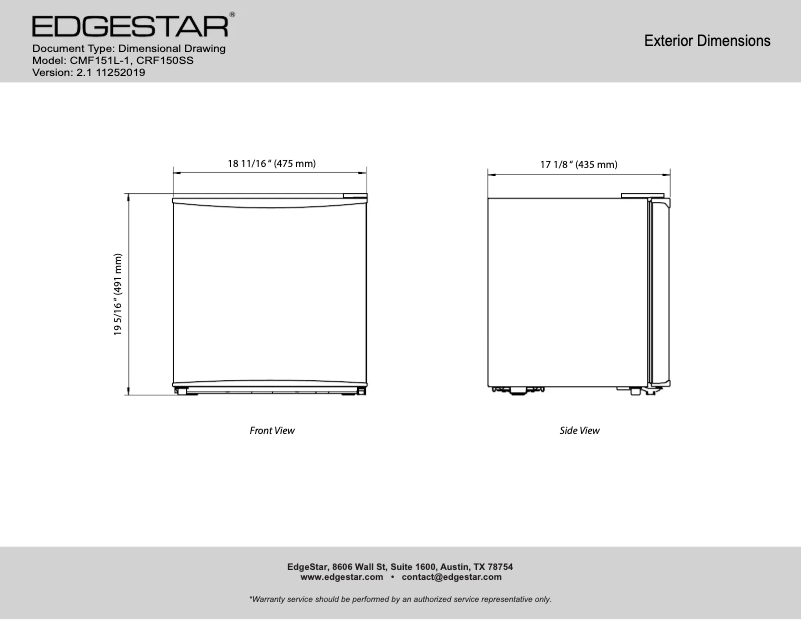 Page 1 de la notice Fiche technique EdgeStar CRF150-1