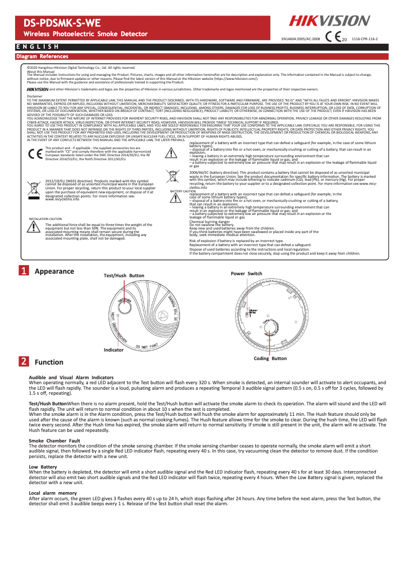 Page 1 de la notice Manuel utilisateur Hikvision DS-PDSMK-S-WE